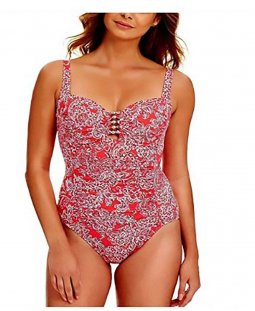 Swim Solutions Tummy-Control Beaded One-Piece Swimsuit, CORAL ORG, SZ 10
