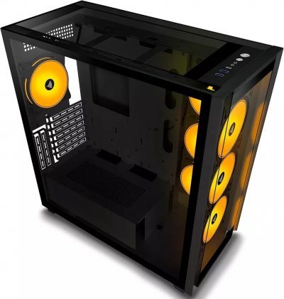Amanson PC Case- Mid Tower Gaming E-ATX Computer Case 3 Tempered Glass Full View