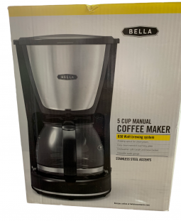Bella 5-Cup Manual Coffee maker 650 Watt Brewing System Stainless Steel accents