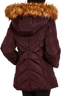 Authentic Madden Girls Hooded Faux-Fur-Trim Puffer Coat, MERLOT, L