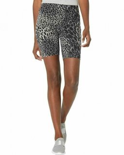 Hue Essentials Wavy Leopard Bike Shorts, BLACK, Size Large