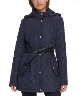Authentic DKNY Womens Water-resistant Hooded Winter Jacket Coat, NAVY, S